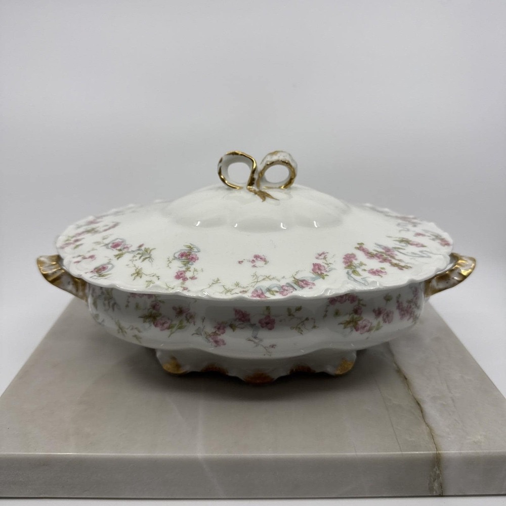 Antique Haviland Limoges France Gold Floral Vegetable Server Tureen Oval Rose